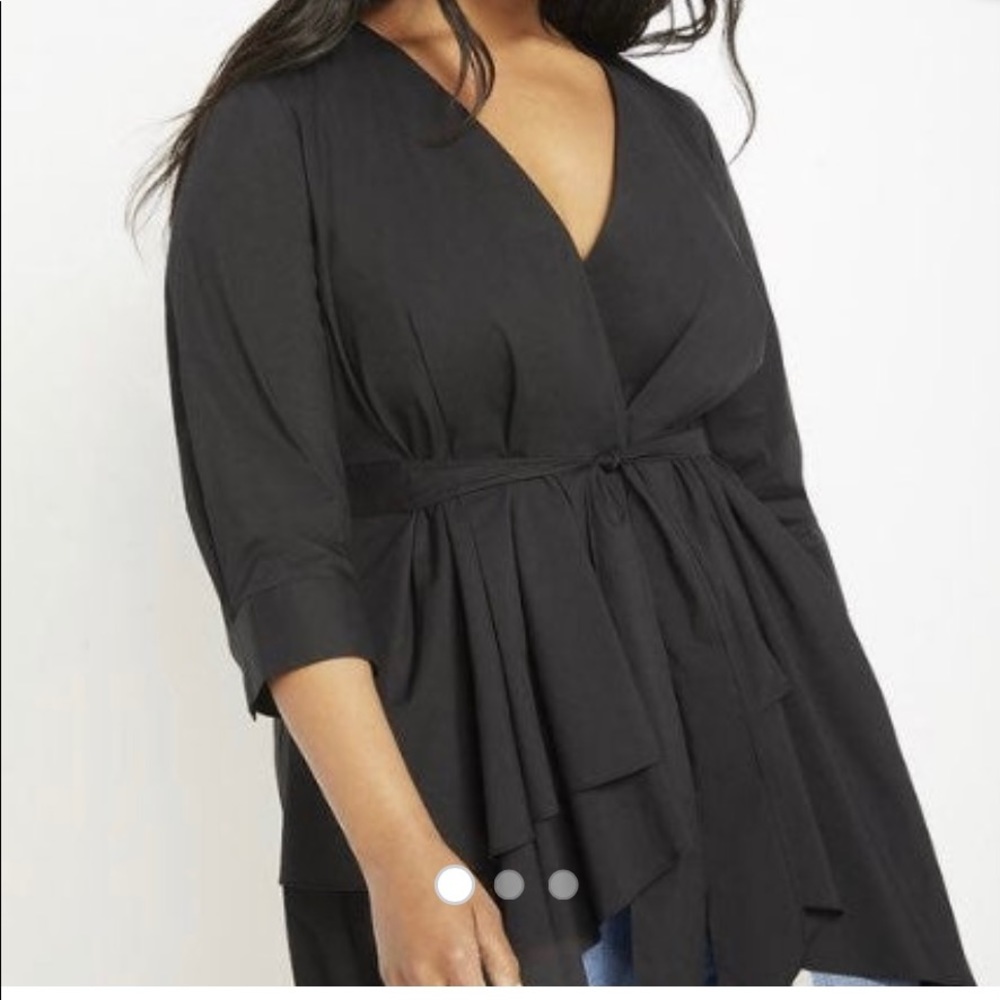 Eloquii size 14 wrap peplum black beautiful long sleeve top shirt tunic